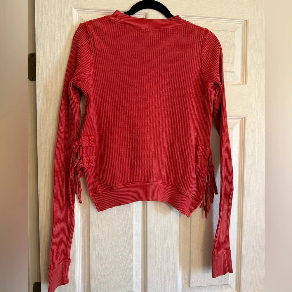 Free People Sweater Waffle-Knit Coral Side Ties XS